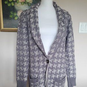 LOFT / Sweaters/ Houdstooth Gray and White Cardigan / Size Large